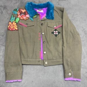 Natural Life Tara Embellished Jacket Floral Boho Hippie Festival Denim Jacket M